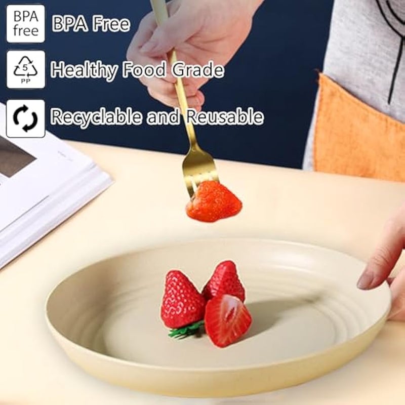 Wheat Straw Plates, Unbreakable Dinner Plate Set of 4, 8 Inch Plastic Plate Reusable, Dishwasher & Microwave Safe, Lightweight Salad Plates for Camping/Kitchen (Beige) - Image 3